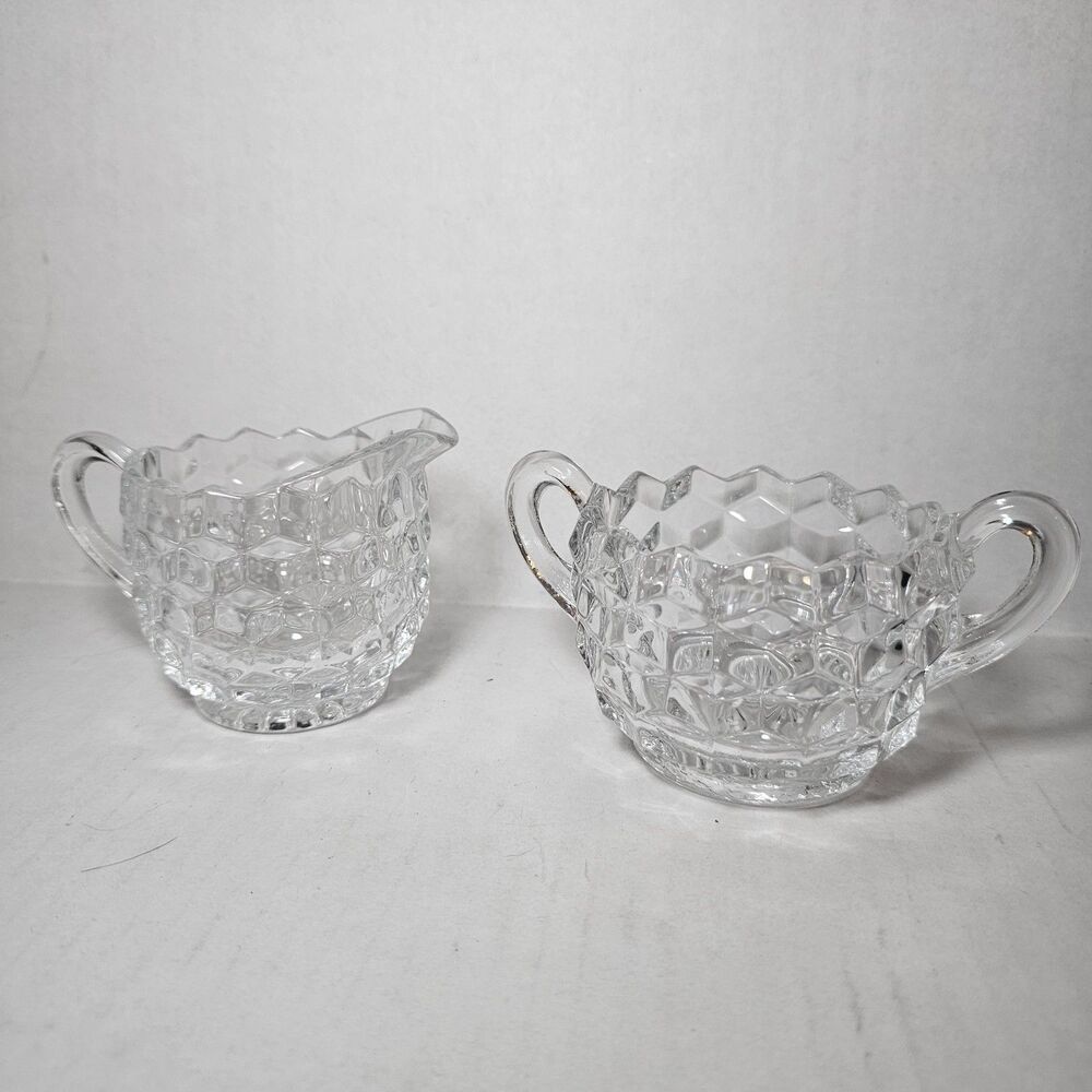 Vintage Fostoria American Hexagonal Cream and Sugar Bowl Set Excellent Condition